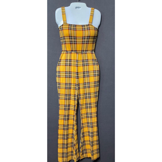 Polly & Esther Yellow Plaid Jumper Women's Sleeveless Vintage-Inspired Size L