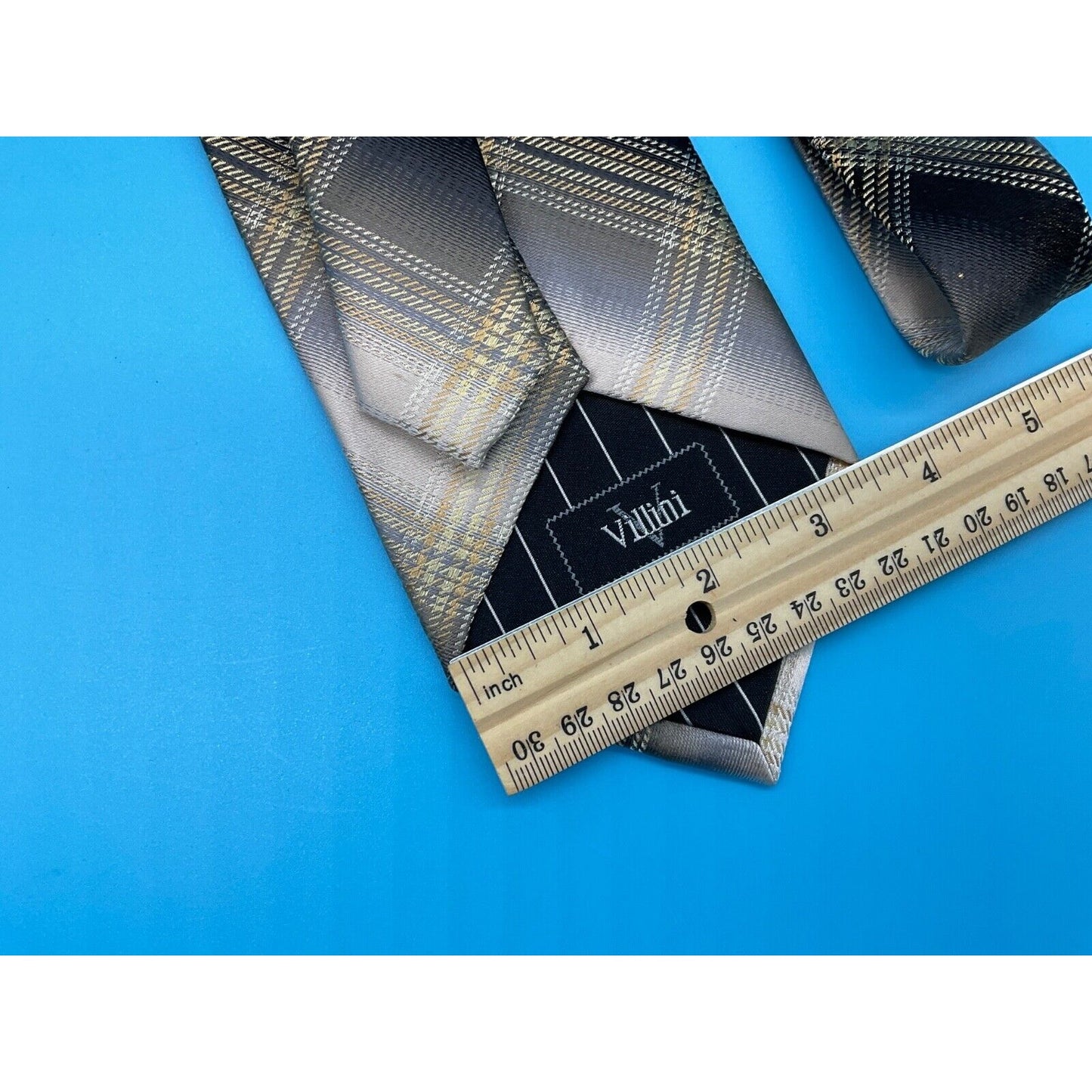 Villini 100% Silk Tie Plaid Gold/Brown Checkered Pattern Men’s 3.75" Classic