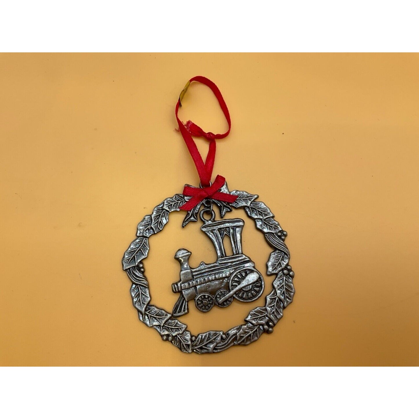 Vintage Pewter Train Christmas Tree Ornament 3 Inches