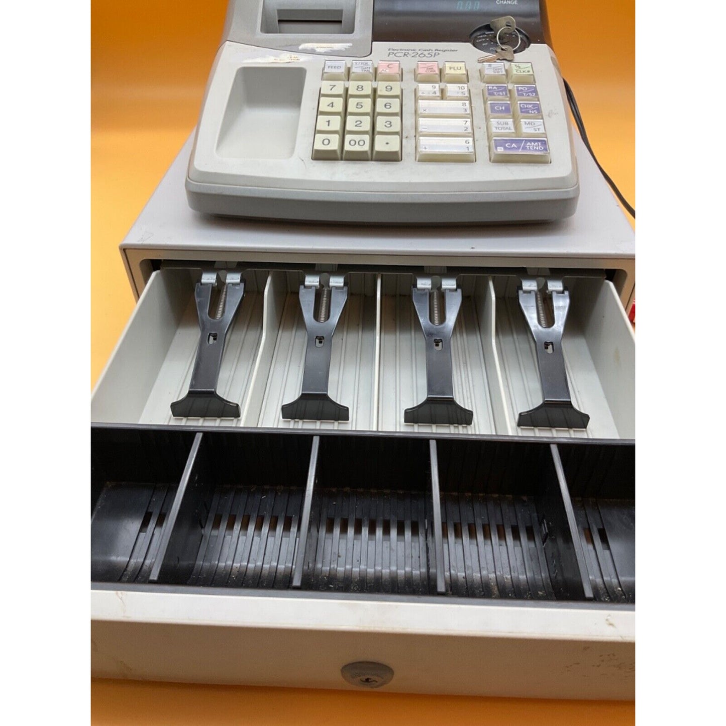 CASIO PCR-265P ELECTRONIC CASH REGISTER WITH KEY, MONEY DRAWER (TESTED-WORKS)