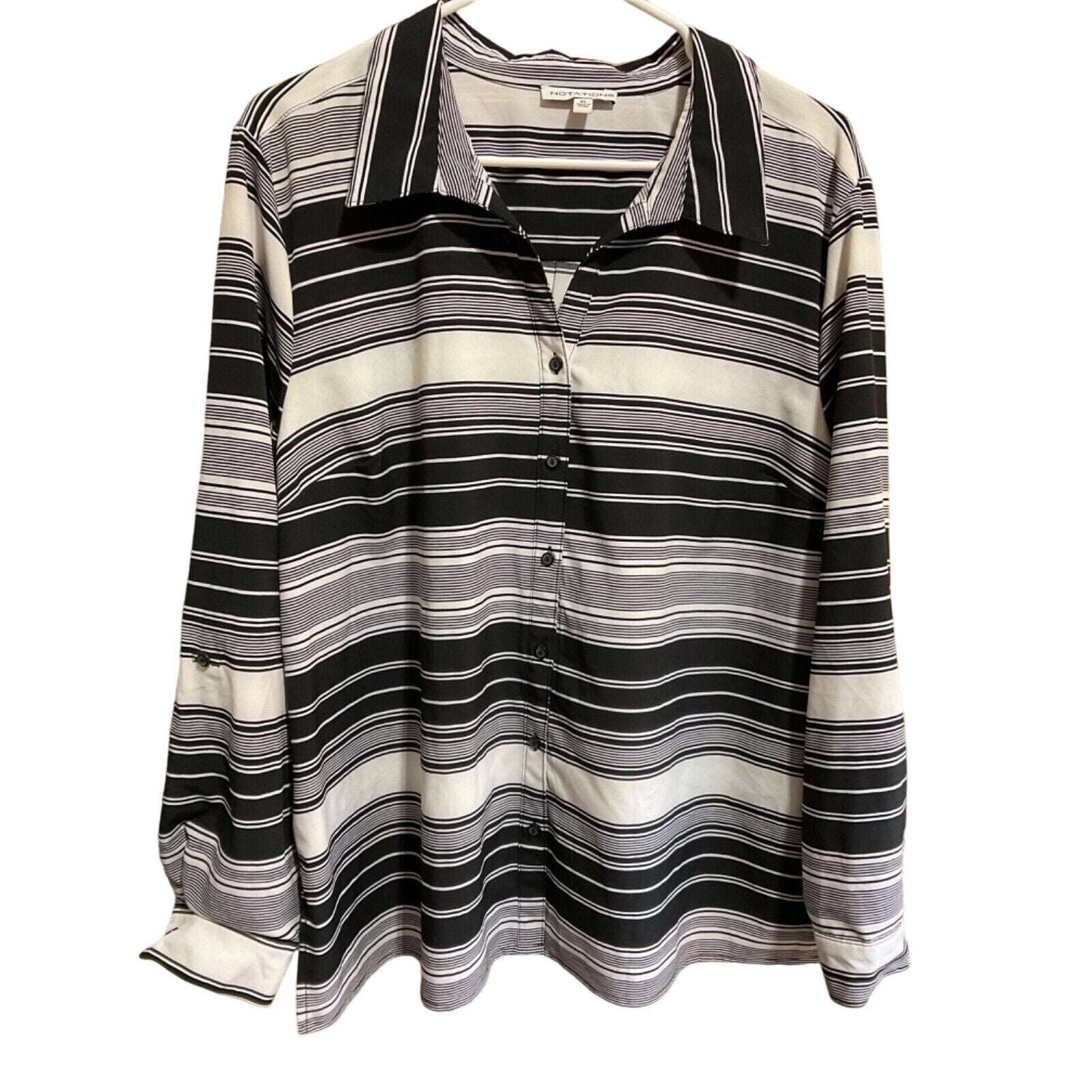 Notations Size XL New Button Closure Striped Top 3/4 Roll Sleeves Spandex Blend