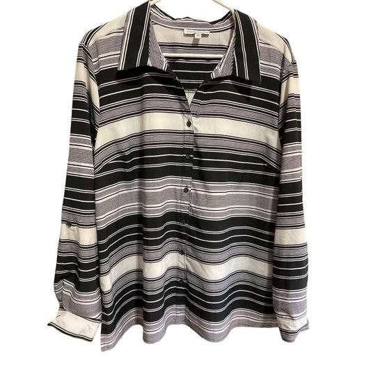 Notations Size XL New Button Closure Striped Top 3/4 Roll Sleeves Spandex Blend