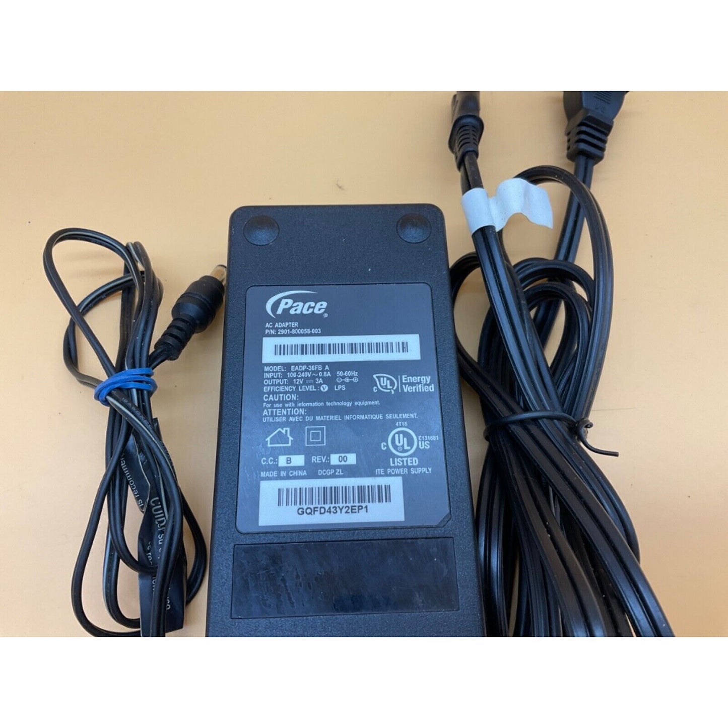 PACE EADP-36FB A AC Power Supply Adapter Charger Cord Output 12V DC 3A