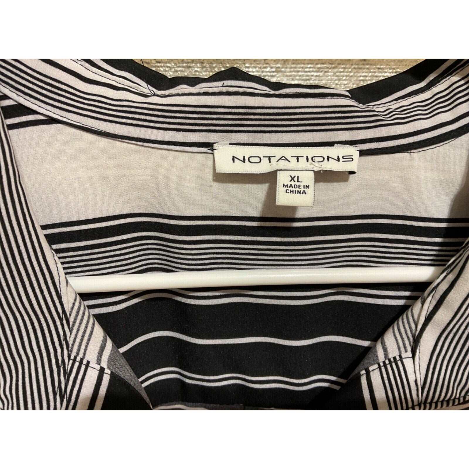 Notations Size XL New Button Closure Striped Top 3/4 Roll Sleeves Spandex Blend