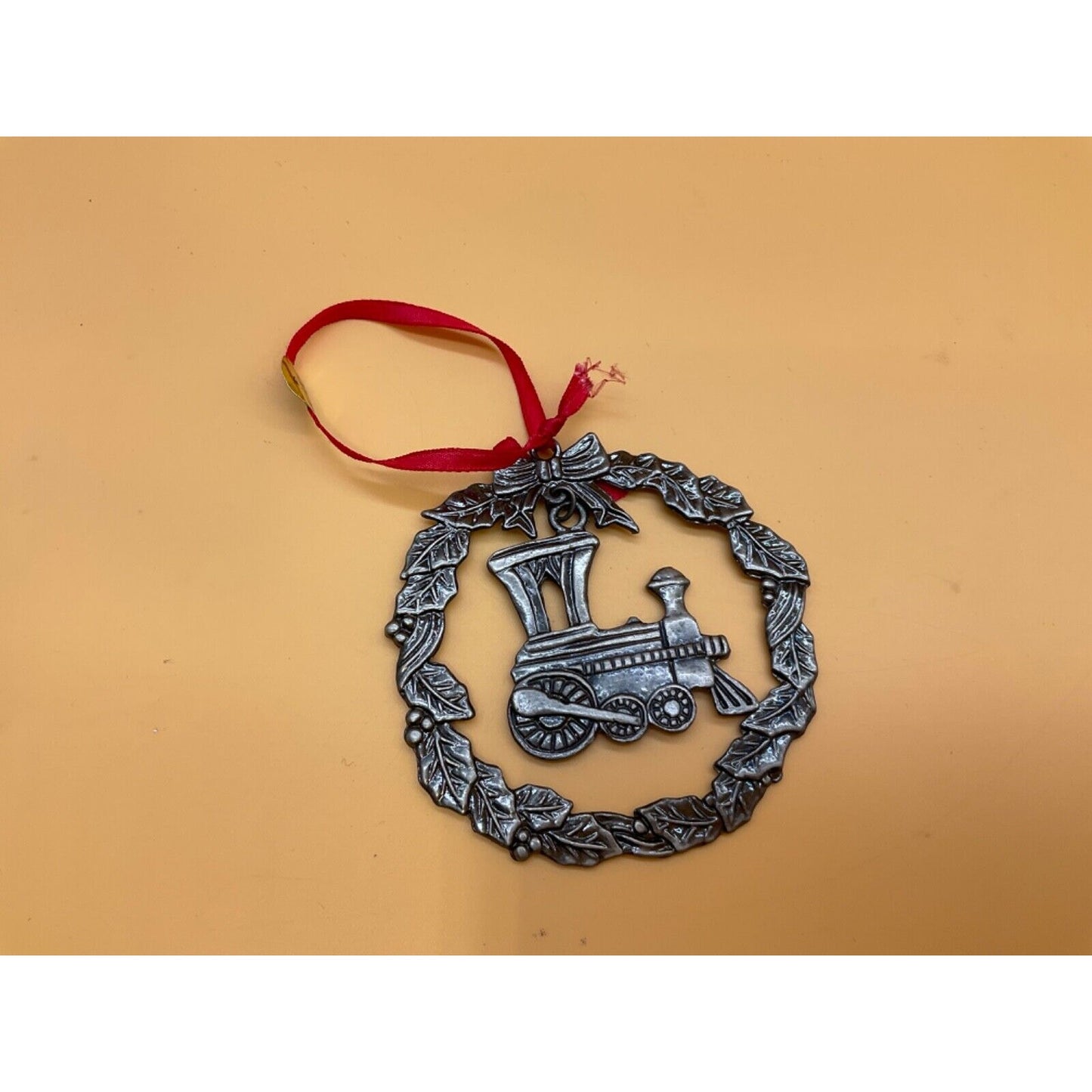 Vintage Pewter Train Christmas Tree Ornament 3 Inches