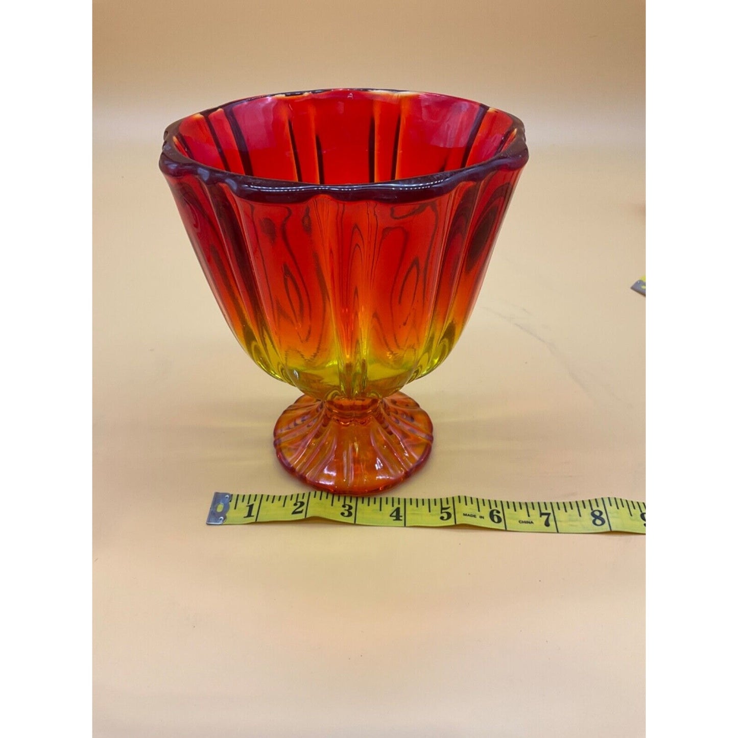 Vintage LE Smith Glass Bowl Hot Orange 60s Retro Heavy GLASS Dish