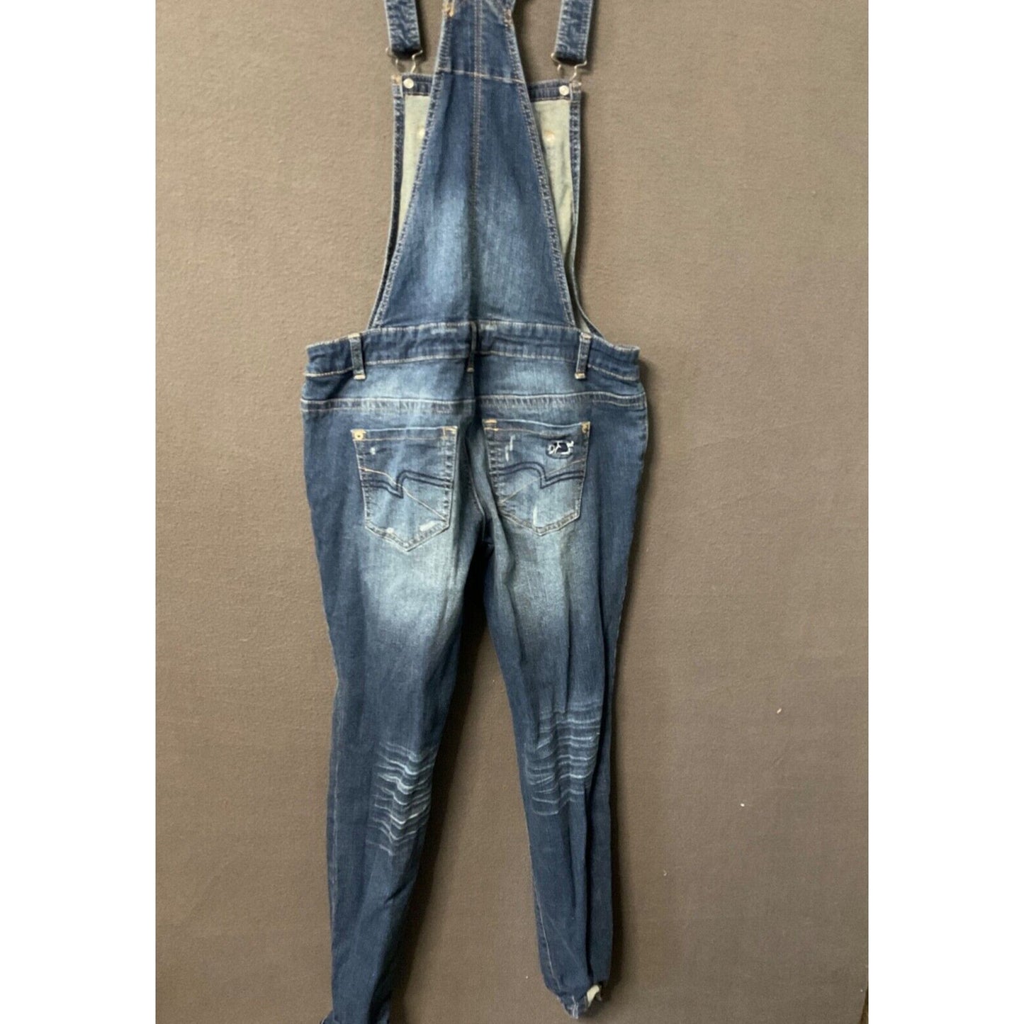 Rue 21 Distressed Denim Overalls Juniors 7/8 Skinny Jeans Bib Retro Chore