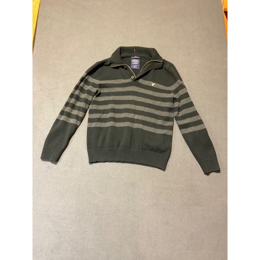 American Eagle Outfitters Men's 1/4 Zip Pullover Sweater XL Black Grey Stripes