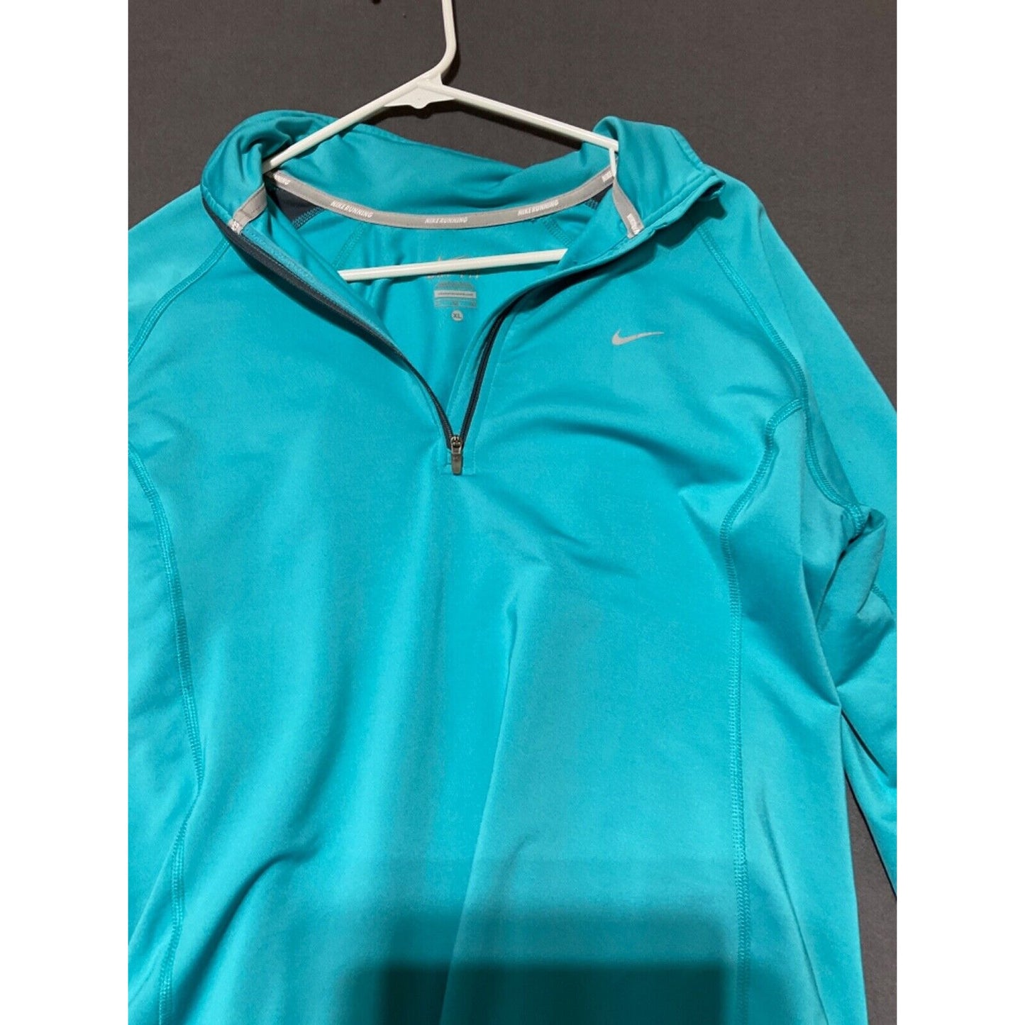 Nike Women's Runner 1/4 Zip Dri-Fit Teal Long Sleeve Shirt XL - Thumb Holes