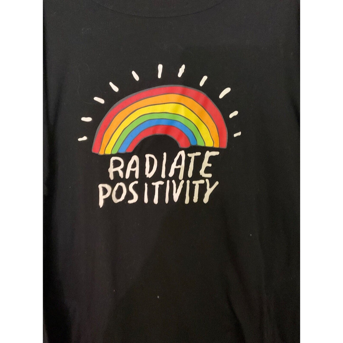 Lanremon Radiate Positivity Graphic Sweatshirt Black Rayon Blend Women's L