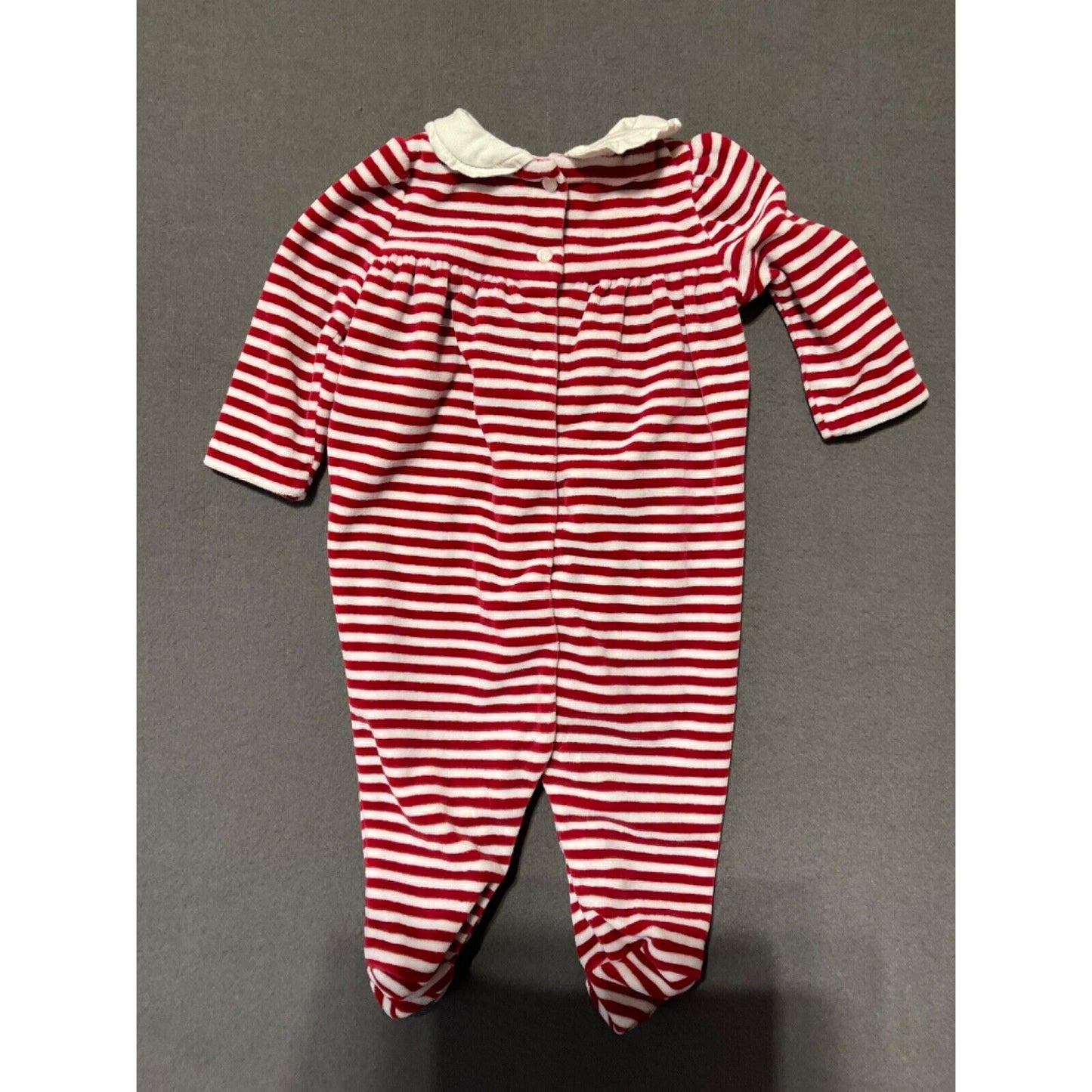 Ralph Lauren Infant Girls 3M Red & White Striped Velour Footed Jumper