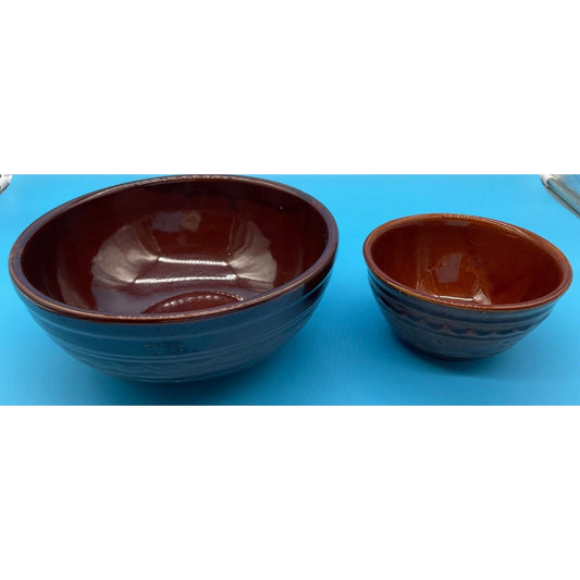 VTG Marcrest Oven Proof Stoneware Set Large Bowl 9.5"& Small Bowl 6) Brown