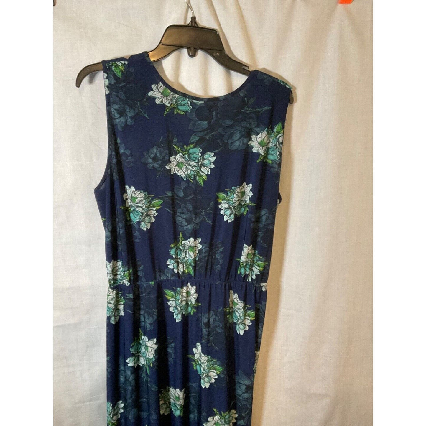 ECE Fashion Asymmetrical Maxi Dress 3XL, Blue Floral, Sleeveless, Flaw