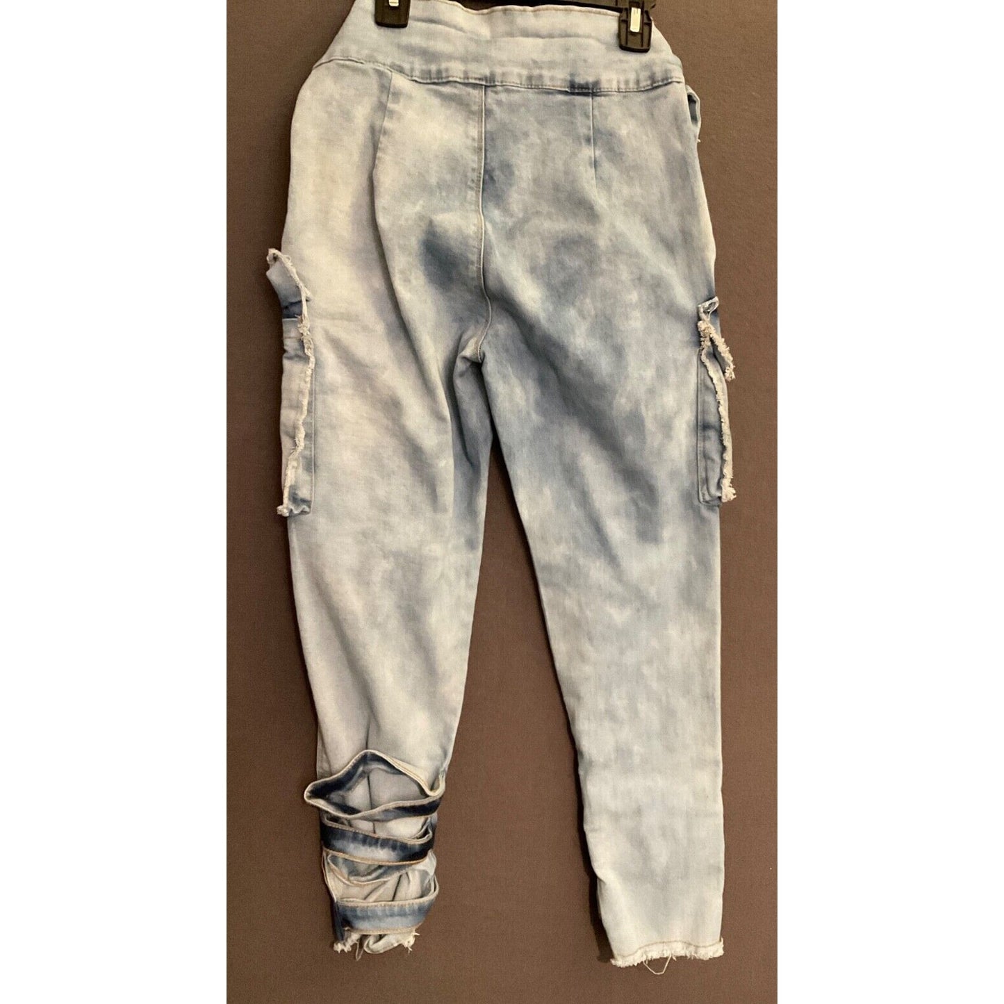 My Boo Brand Distressed High-Waisted Jeans with Tie Belt Size Small Cargo Pocket