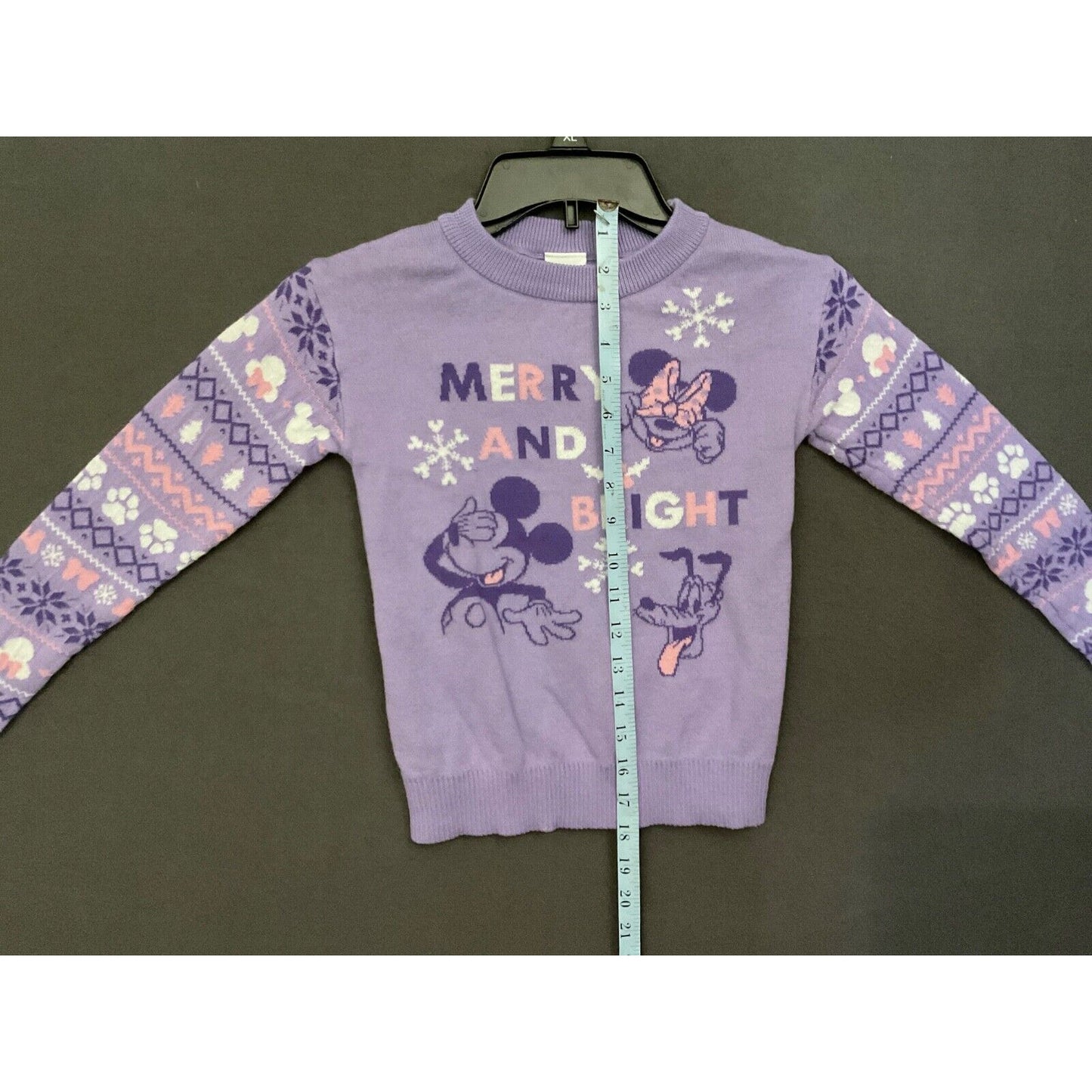 Disney 100 Minnie Mickey Kids Christmas Sweater Purple Fair Isle Size S 6-6X