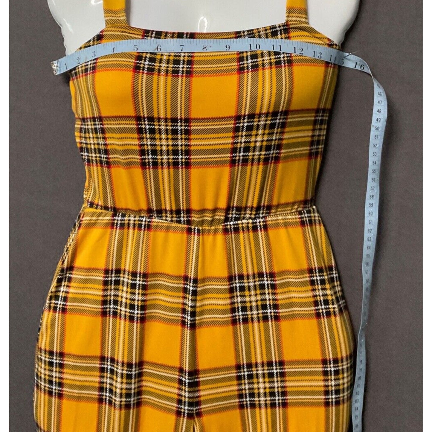 Polly & Esther Yellow Plaid Jumper Women's Sleeveless Vintage-Inspired Size L