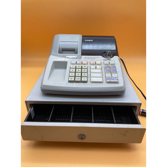 CASIO PCR-265P ELECTRONIC CASH REGISTER WITH KEY, MONEY DRAWER (TESTED-WORKS)