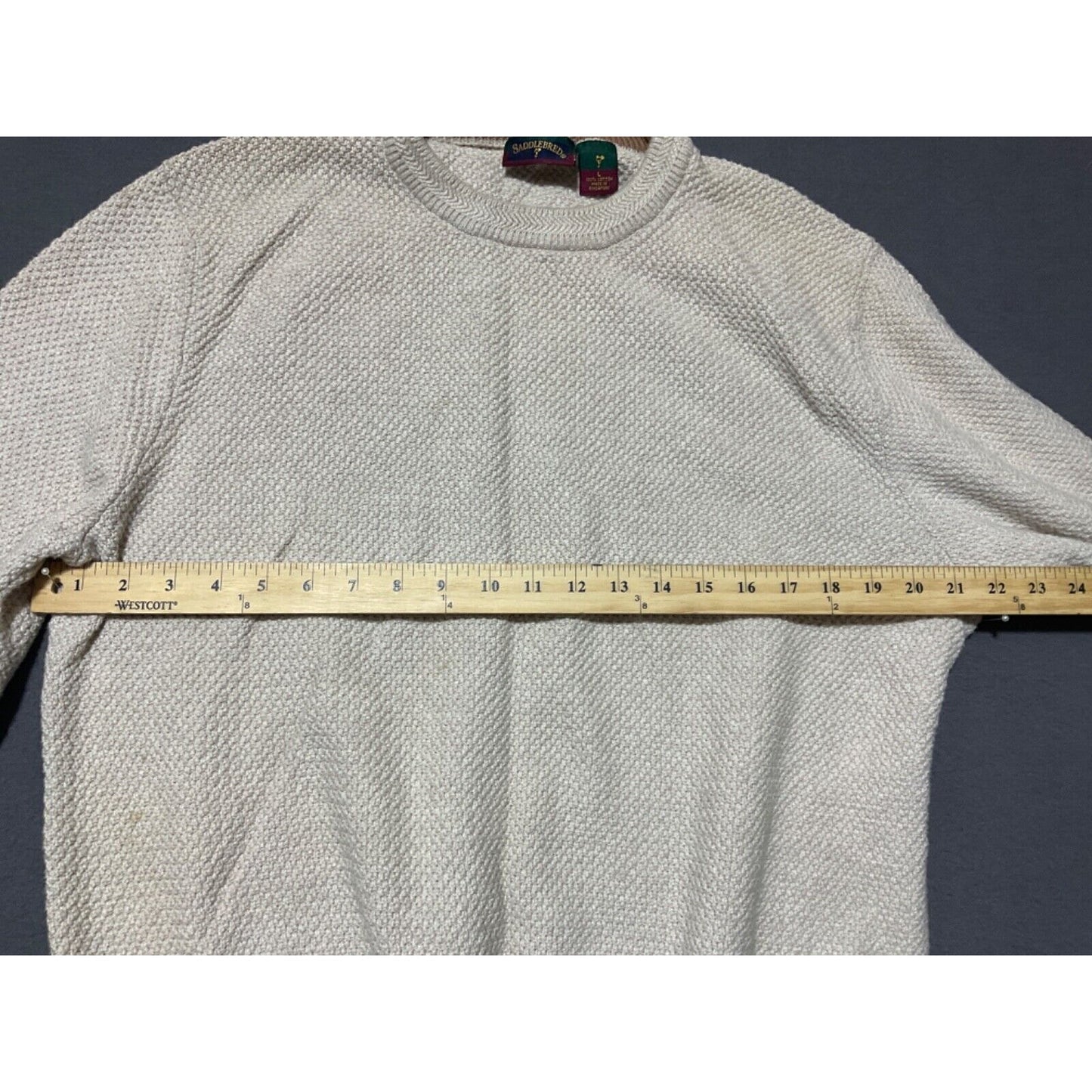 Vintage Saddlebred Tight Knit Grandpa Sweater Men's Large Beige Crew Neck