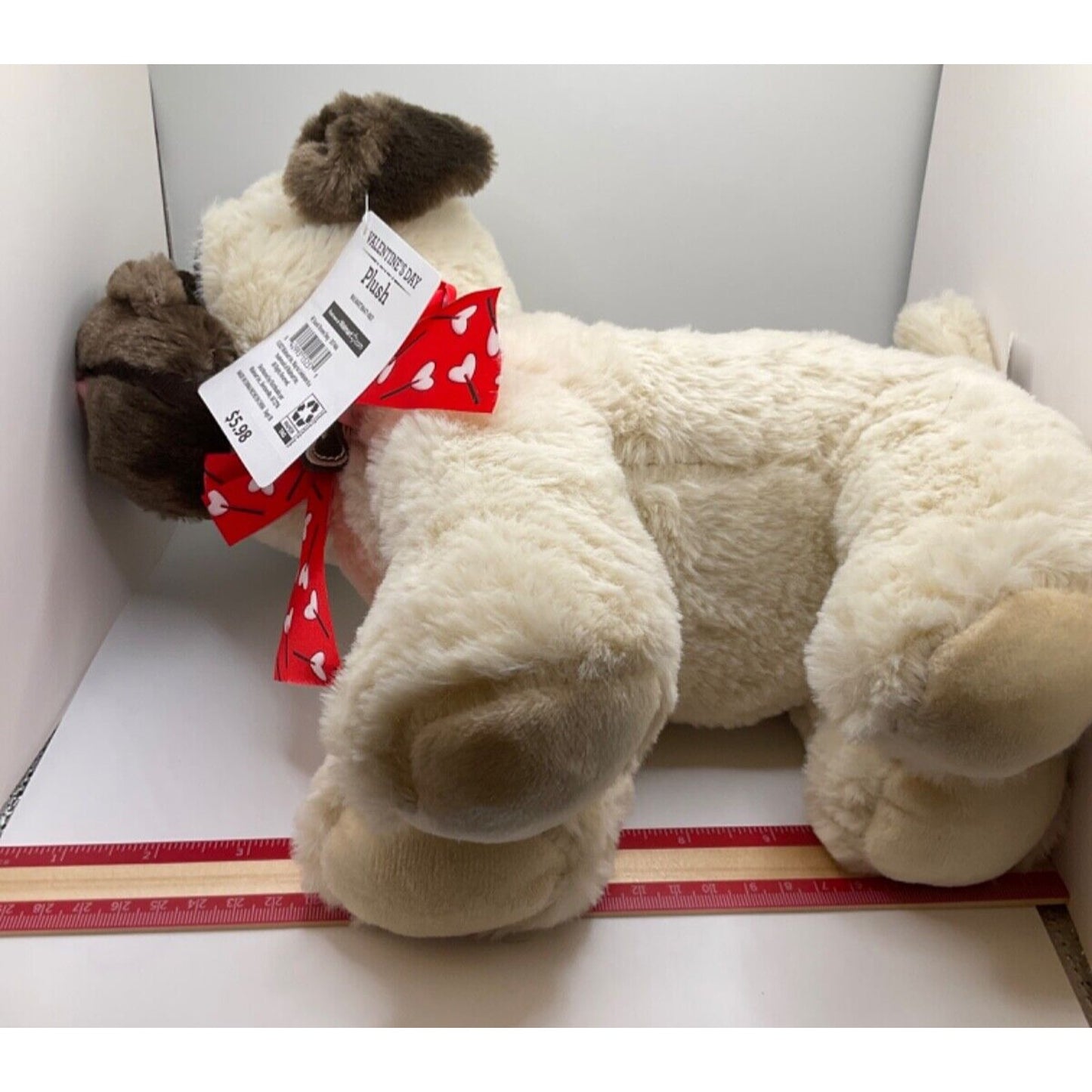 Walmart Puppy Love Pug Dog Stuffed Animal - 13" Long, Cream/Brown, With Tag