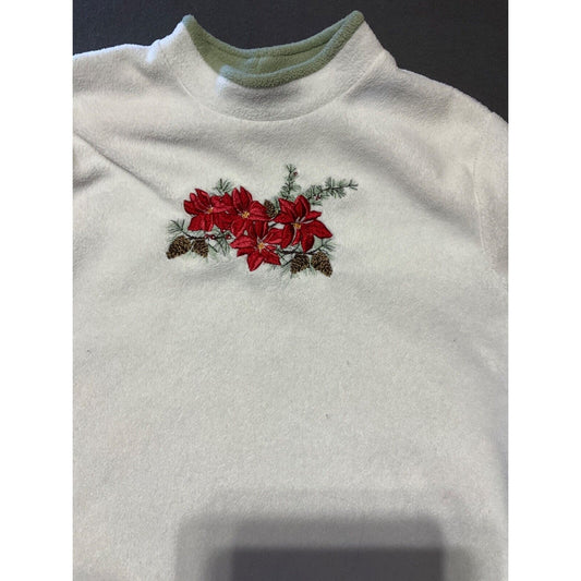 Croft & Barrow Embroidered Fleece Top Size L Poinsettia Floral Winter Holiday