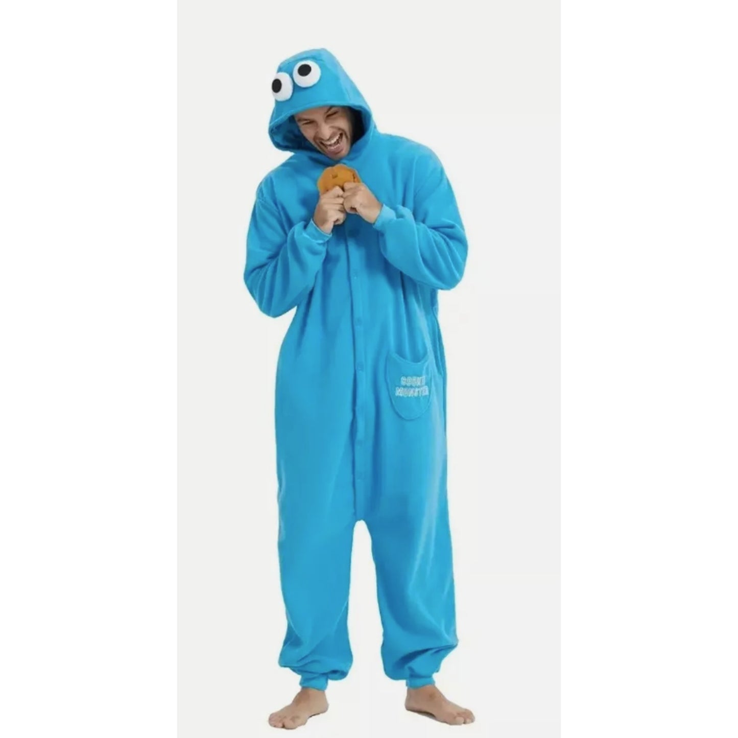 Cookie Monster Fleece Pajama Jumper One Piece Adult M Rulta Costume Sleepwear