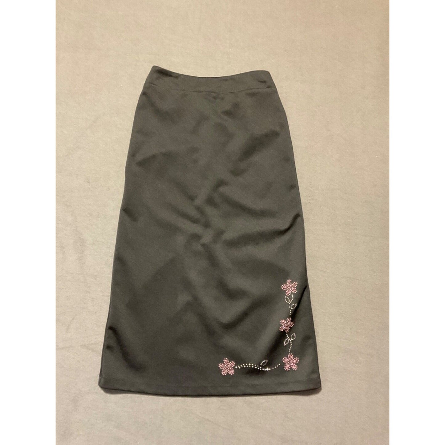 Speechless Women's Floral Embroidery Long Black Skirt Size M Elastic Waist