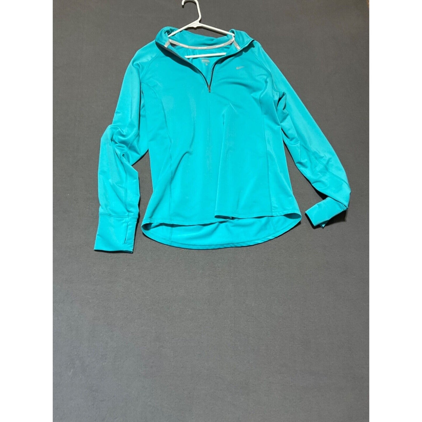 Nike Women's Runner 1/4 Zip Dri-Fit Teal Long Sleeve Shirt XL - Thumb Holes