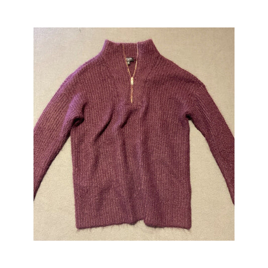 Express Purple Fuzzy Knit Half Zip Sweater Women’s Size M Wool Blend