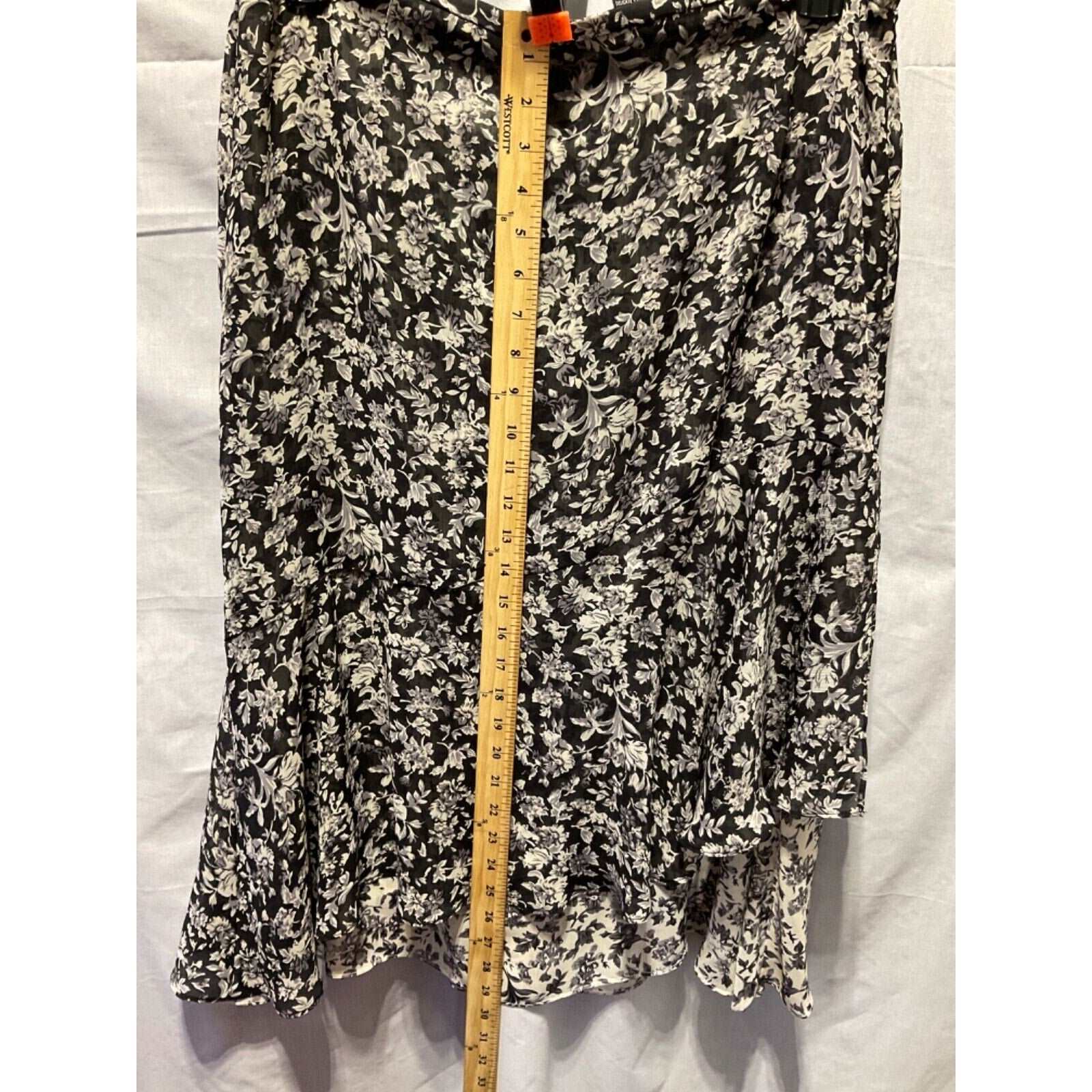 R.Q.T. Petite Asymmetric Lined Midi Skirt 14P Multi-Color Floral Elastic Waist