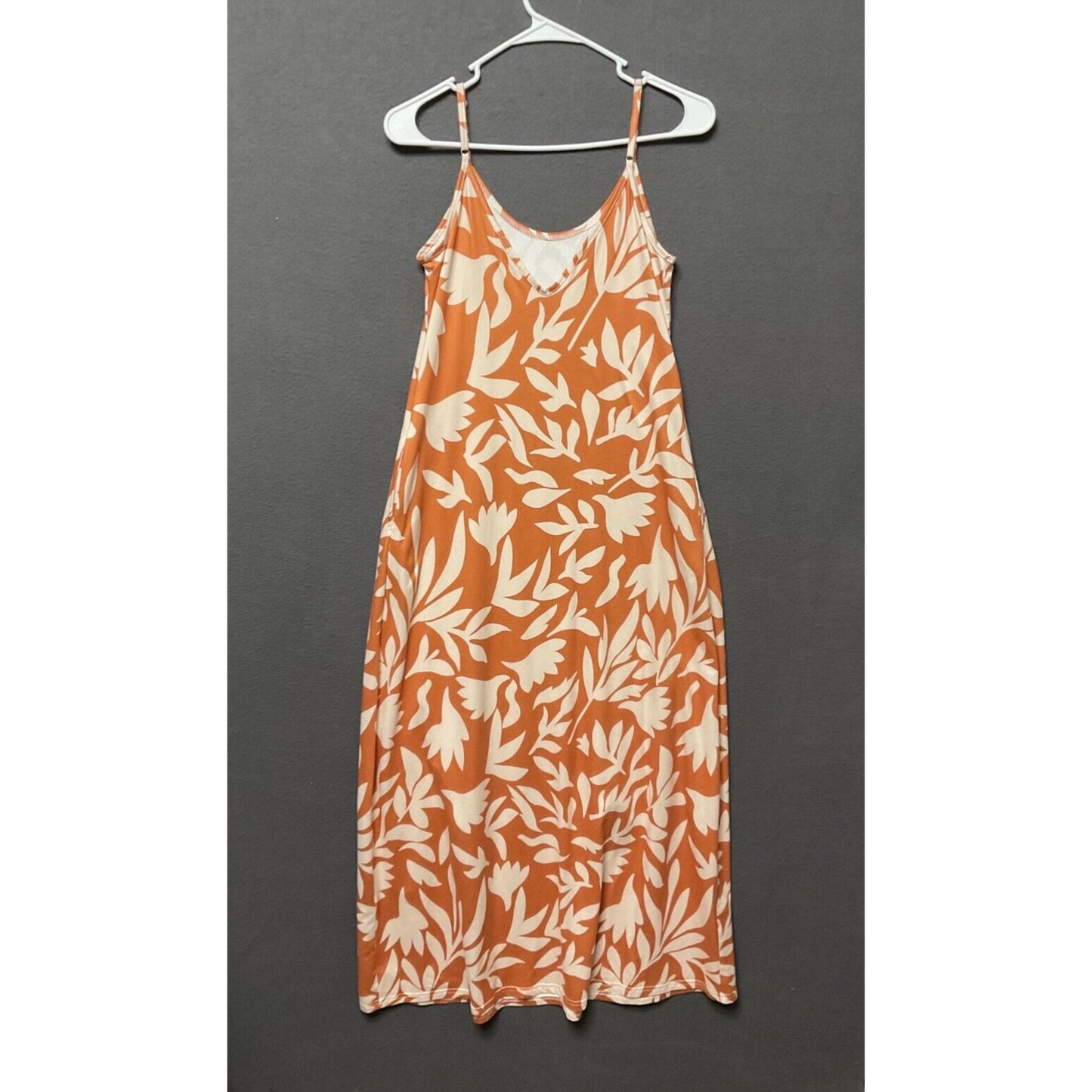 Womens Casual Dress S Boho Fairy Rust & White Adjustable Straps Pockets Fashion