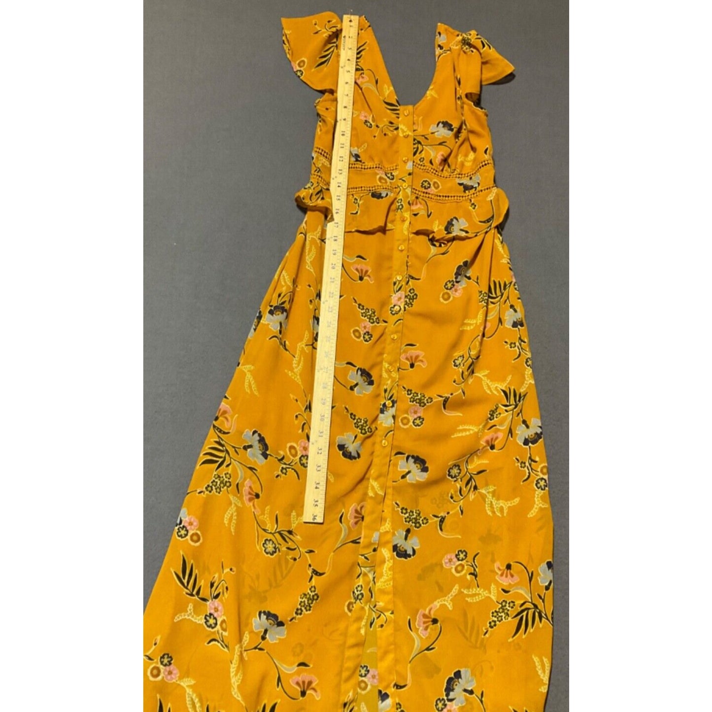 Japna S Romantic Mustard Floral Button-Up Maxi Dress Boho Festival