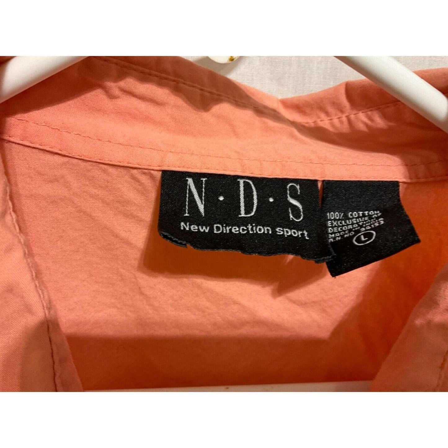 N.D.S New Direction Sport Peach Embroidered Shirt L Cotton Long Sleeve