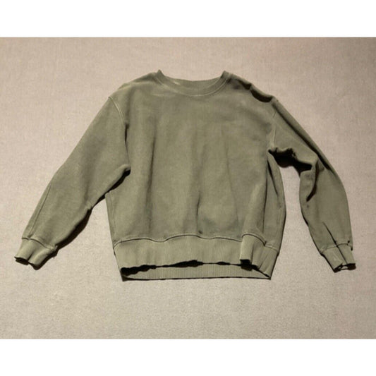 Zara Unisex Olive Green Knit Sweater M Waffle Textured Pullover 100% Cotton