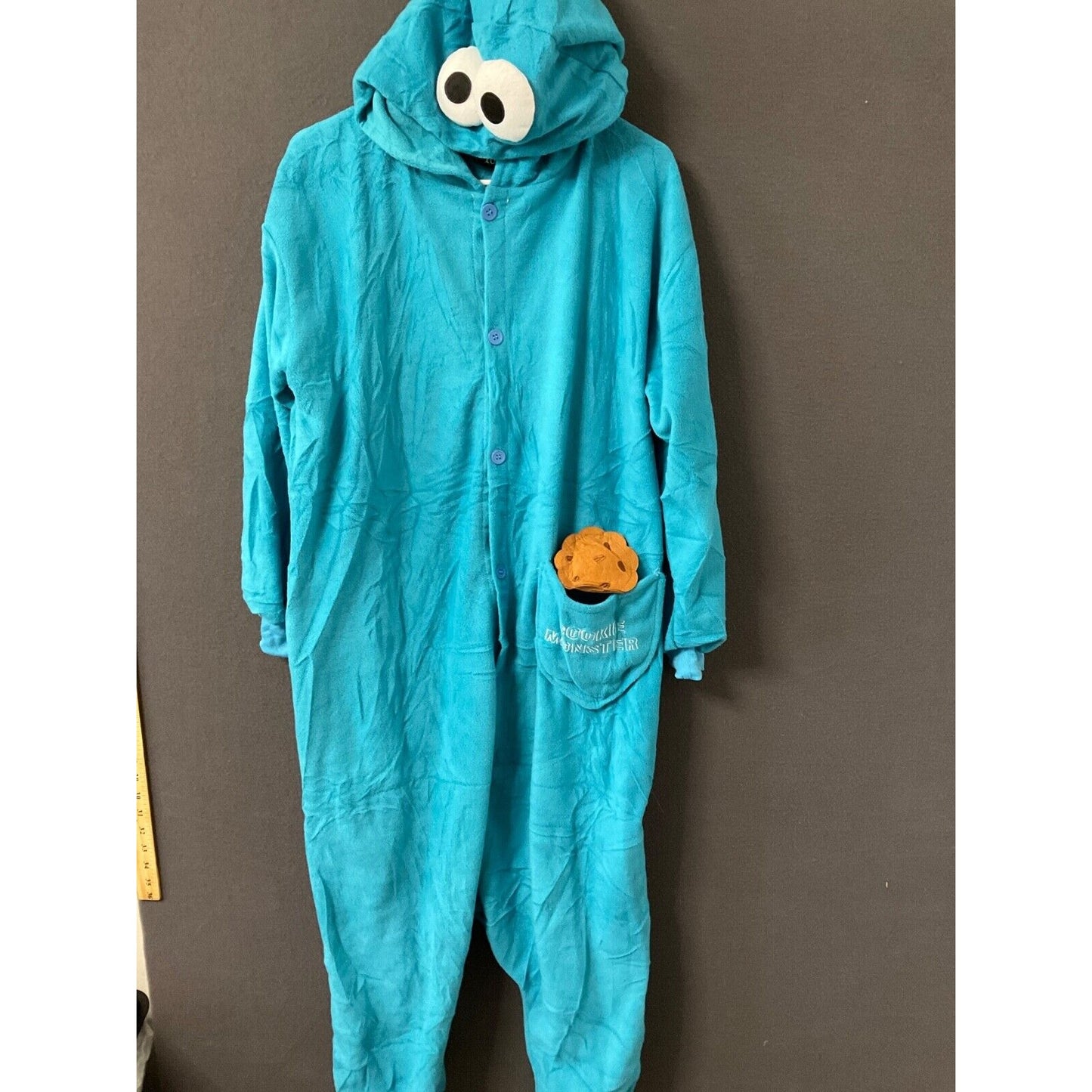 Cookie Monster Fleece Pajama Jumper One Piece Adult M Rulta Costume Sleepwear