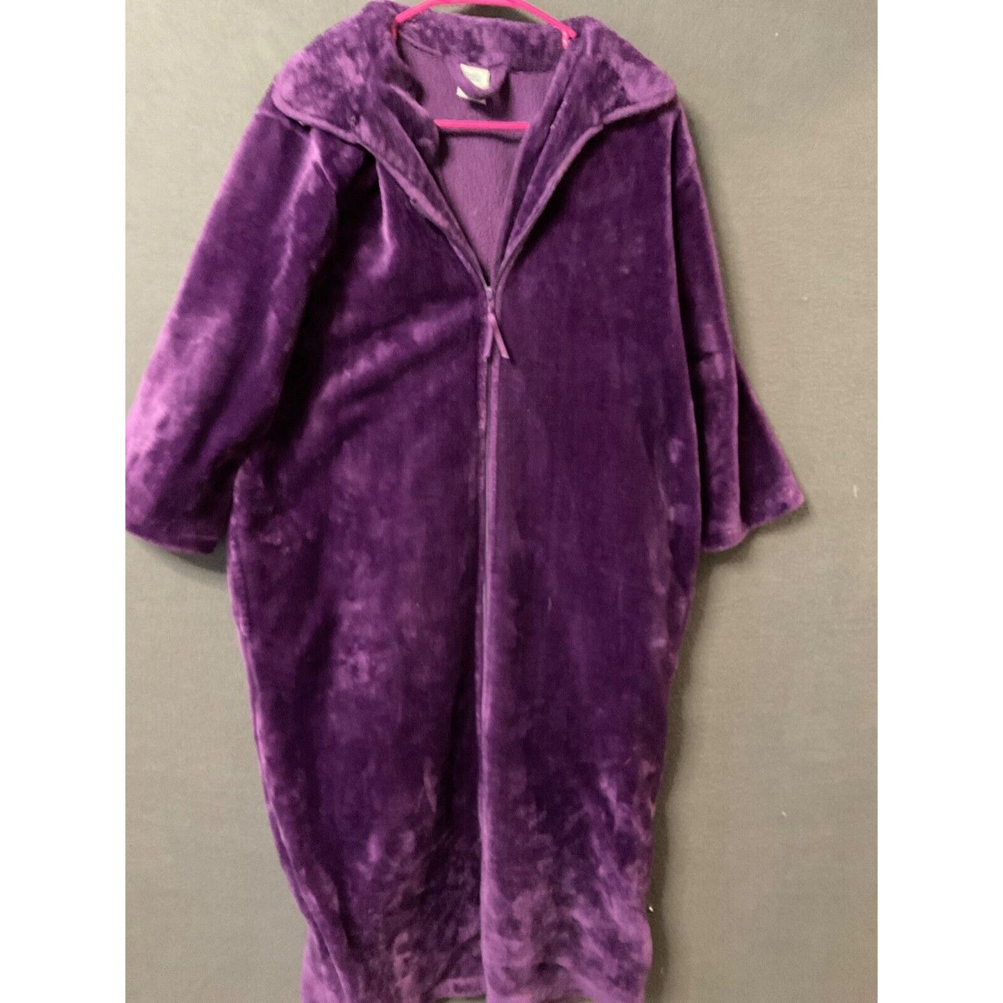 Croft & Barrow Zip-Up Robe L Amethyst Purple Faux Fur Pockets Lounge Cozy Soft