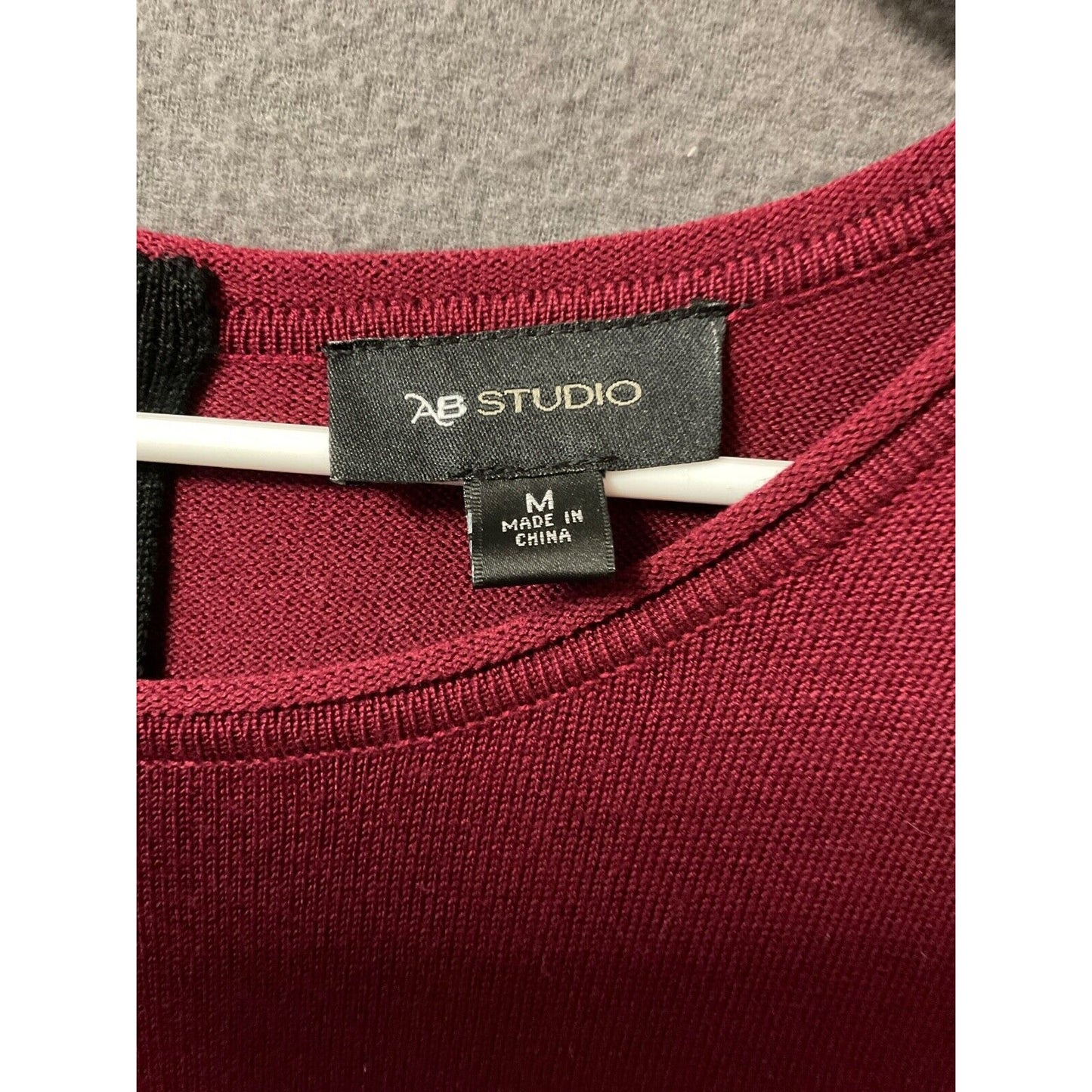 AB Studio Burgundy & Black Striped Knit Dress Medium Rayon Blend Back Zip