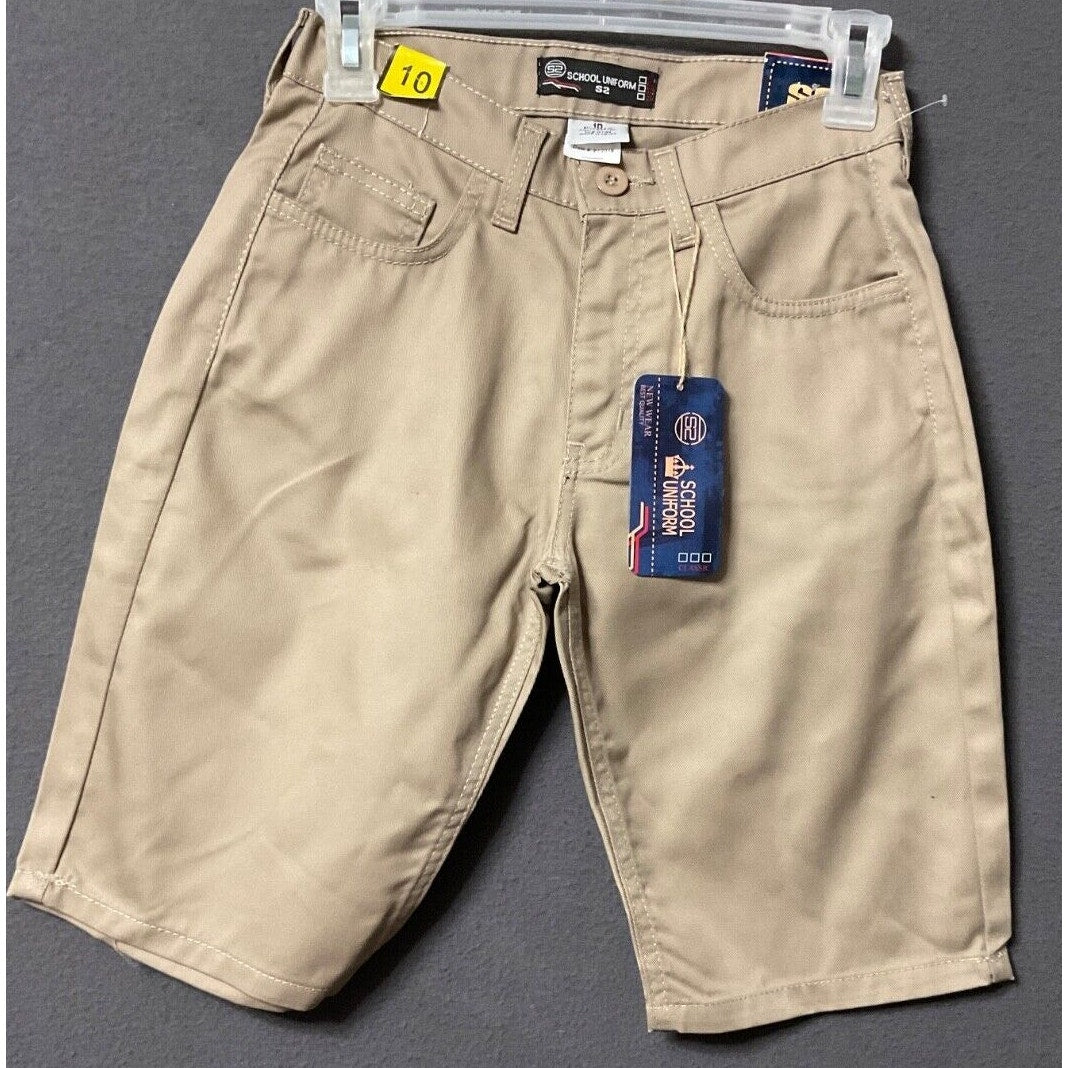 School Uniform Shorts Boys 10 Khaki Chino Adjustable Waist NWT