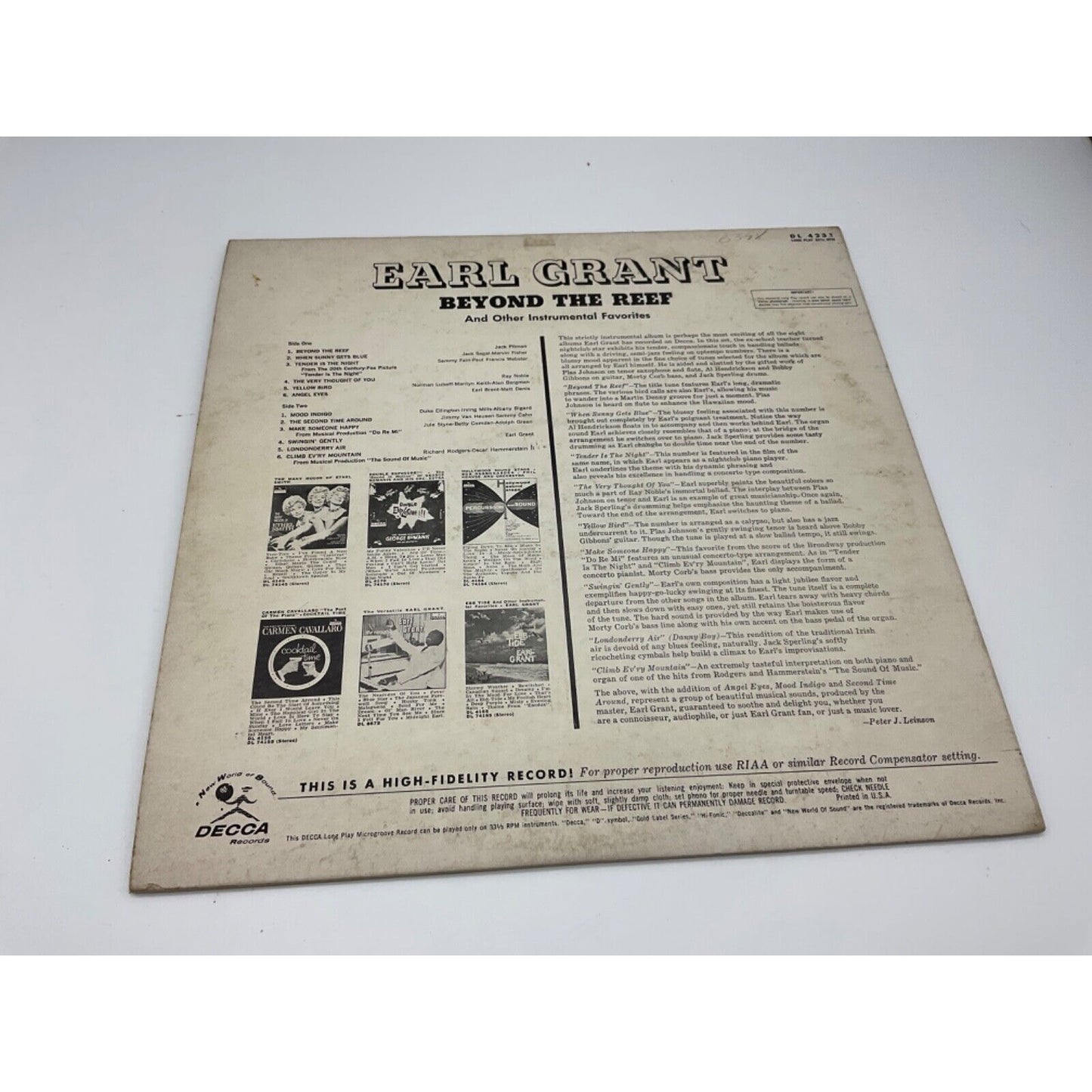 1962 Earl Grant LP "Beyond The Reef", Decca, Easy Listening/Jazz, Good/VG