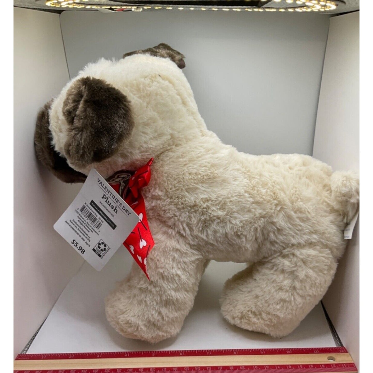 Walmart Puppy Love Pug Dog Stuffed Animal - 13" Long, Cream/Brown, With Tag