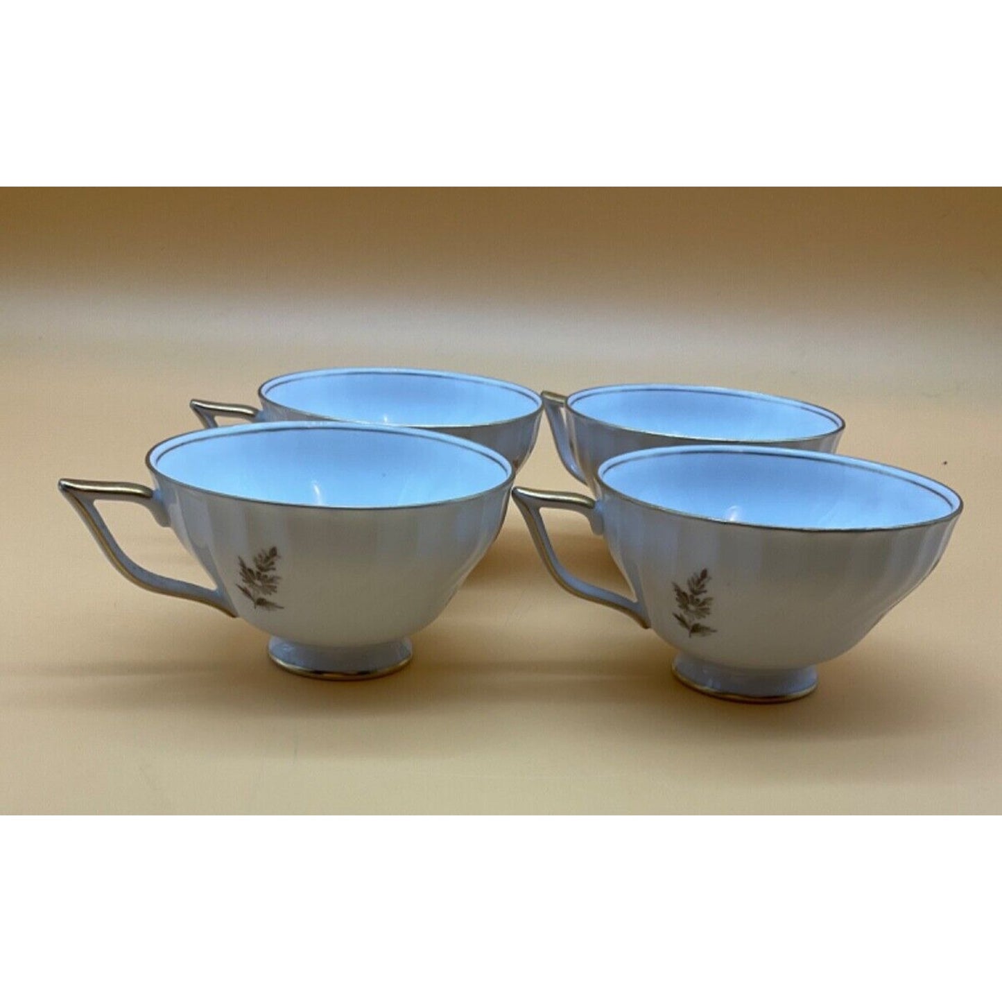 4 Cups Konigl Königl. pr. Tettau Bavaria Germany Grey Floral Gold Trim Vintage