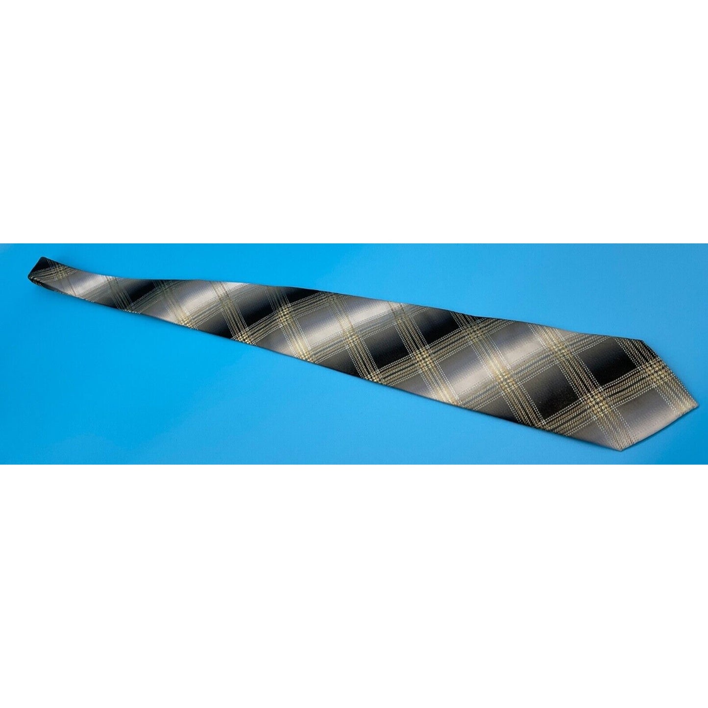 Villini 100% Silk Tie Plaid Gold/Brown Checkered Pattern Men’s 3.75" Classic