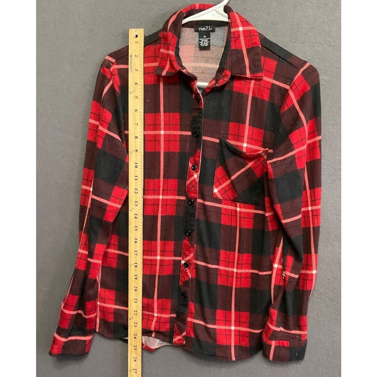 Rue21 Women's XS Plaid Flannel Shirt Red Black Grunge Layering