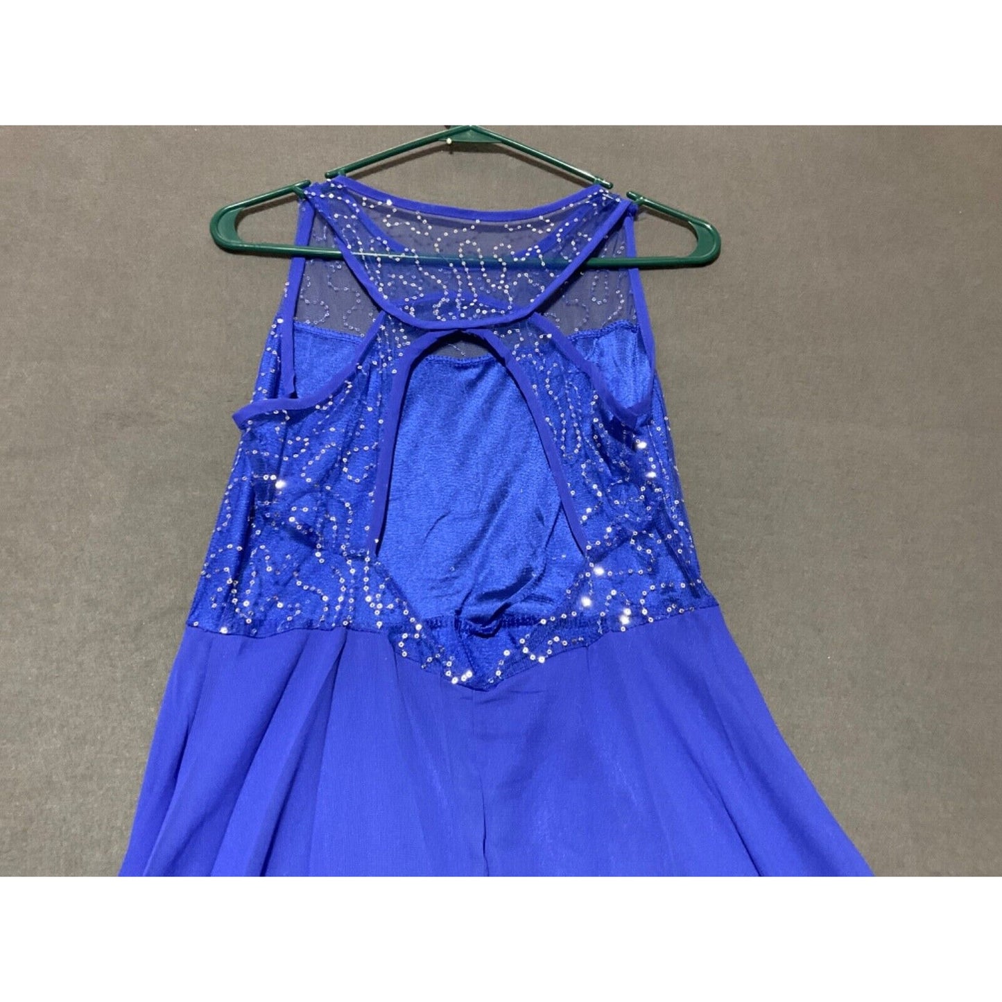 Blue Sequin A-Line Evening Formal Dress Sleeveless Sheer Mesh Top Size XL