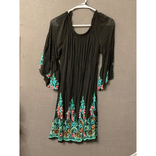 Signature Robbie Bee Tunic Dress Boho Embroidered 3/4 Bell Sleeves Size L BOHO