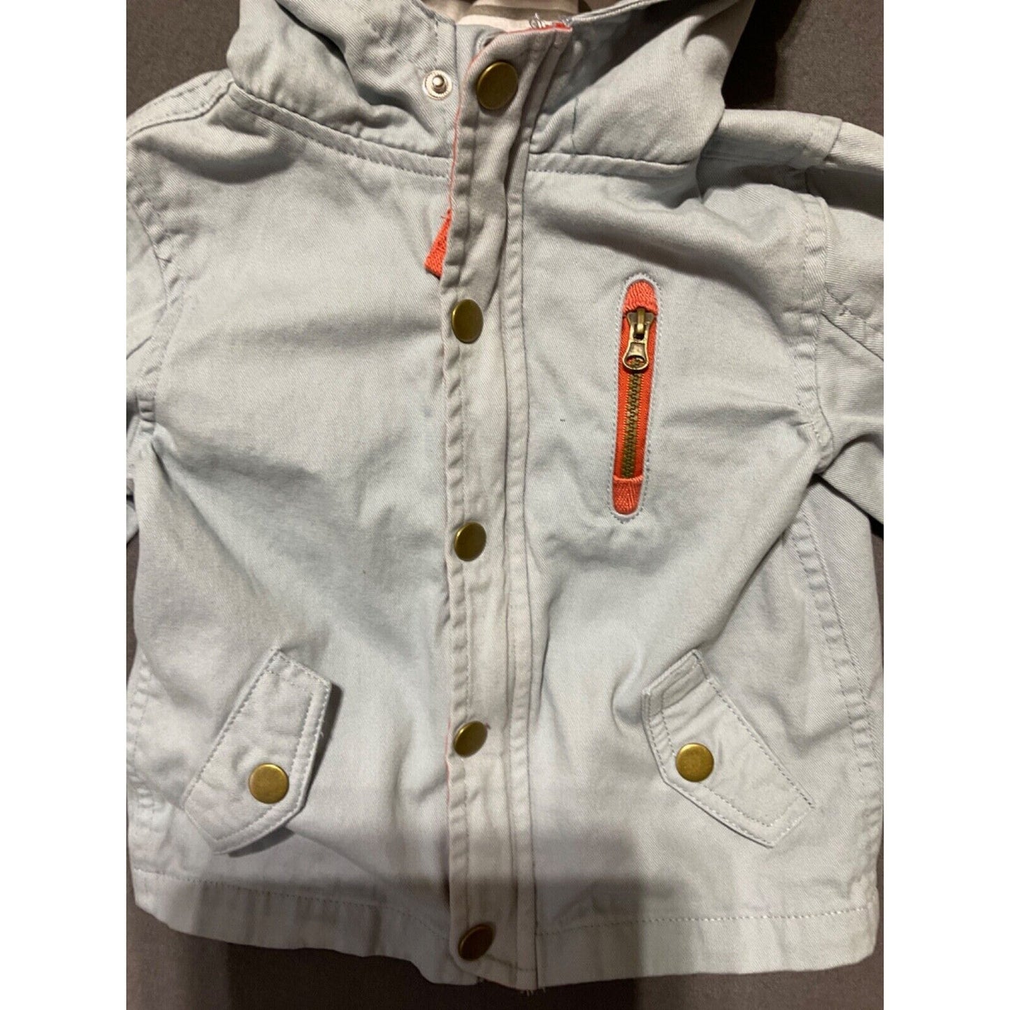 Little Lad Boys 24 Months Lightweight Jacket Grey Orange Hooded Long Sleeve