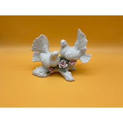 Vintage Courtship Doves Ceramic Figurine 1980s Flowers Roses Unmarked 5" Tall