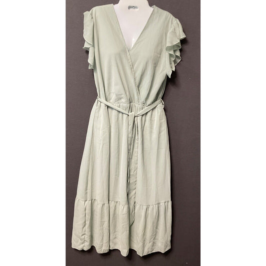 PrettyGarden Women's Sage Green Wrap Maxi Dress with Ruffle Sleeves, Size L