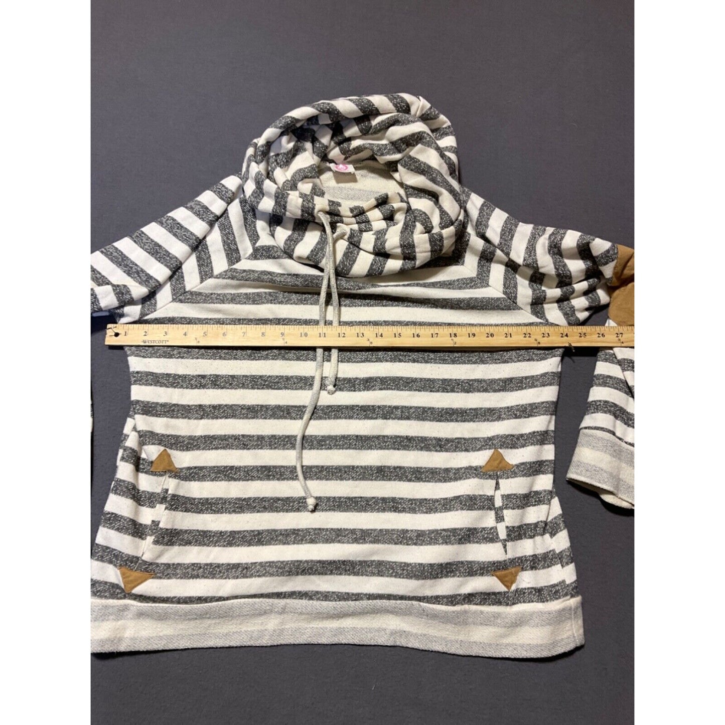 VTG Wanna B Women's XL Striped Hooded Pullover Sweater with Faux Suede Accents