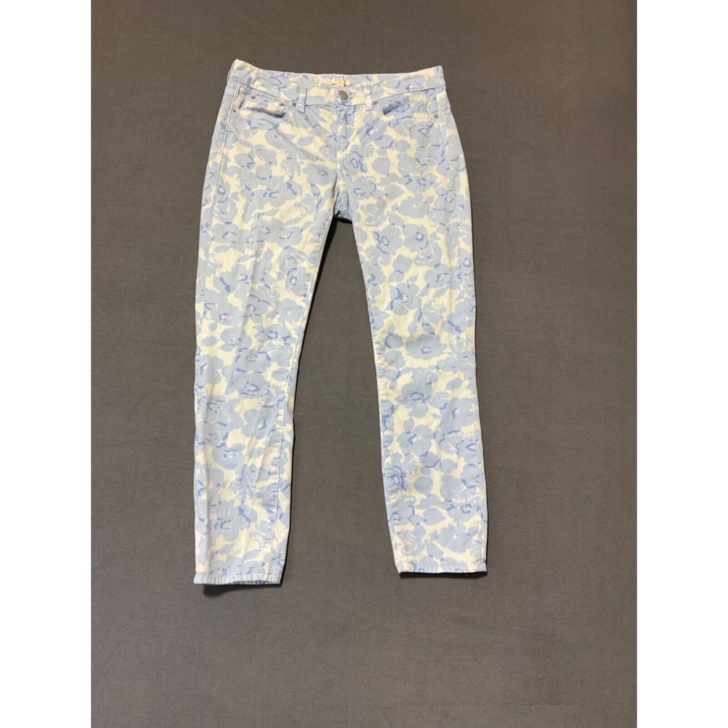 J Crew Stretch Pants Size 28 Floral Blue White Cotton Spandex Blend Denim