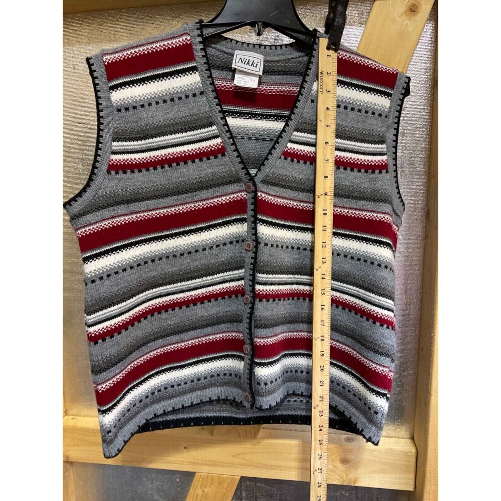 Nikki Men's XL Sweater Vest Multicolor Striped Full Button USA Made 100% Acrylic